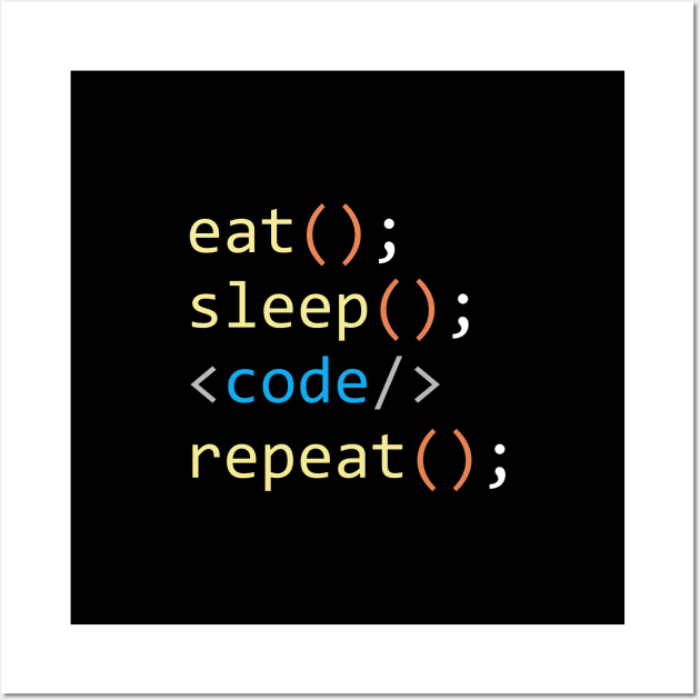Eat, Sleep, Code, Repeat, Funny Developer Routine Wall Art by Rishirt